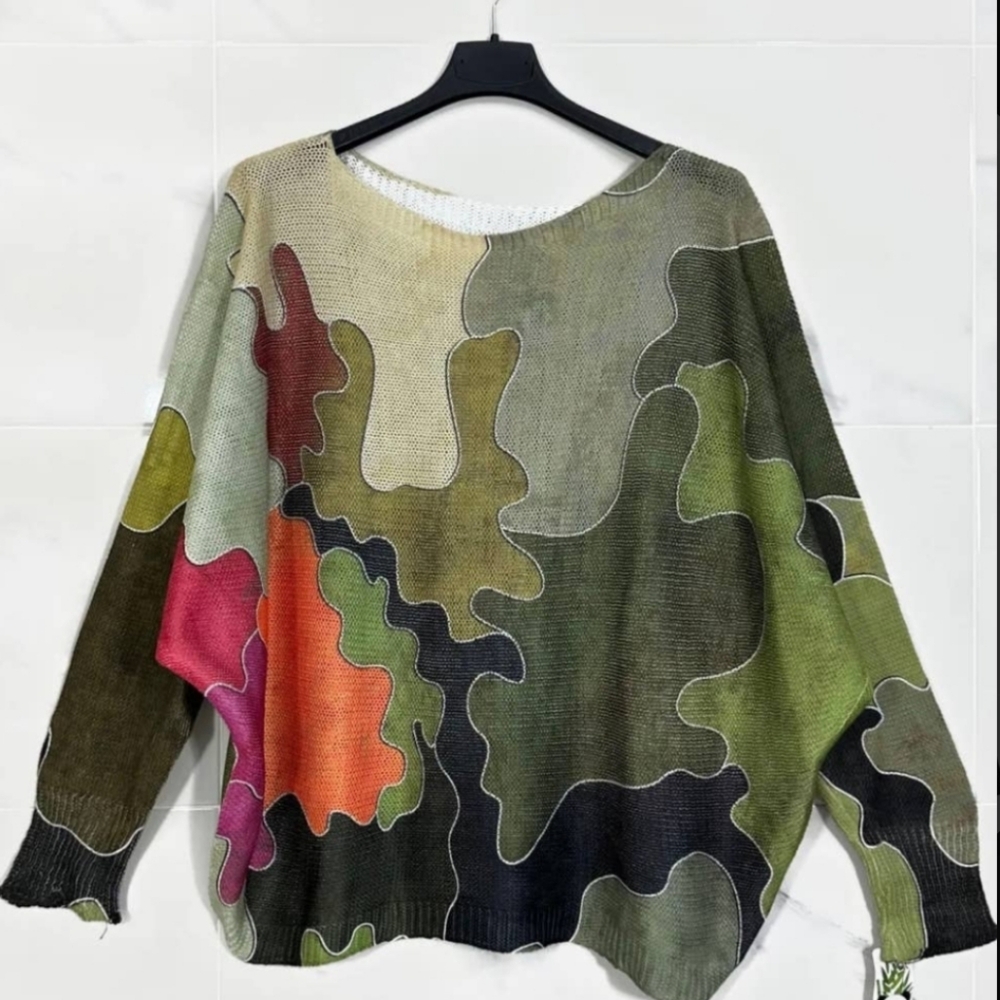 Camo Print Knit Sweater Made in Italy | Chic Oversized Dolman Top - Picture 3 of 6